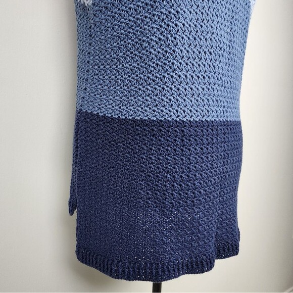 Crochet Tank Top High-low Hem Handmade Handcrafted Blue 3 Tones - Picture 15 of 16